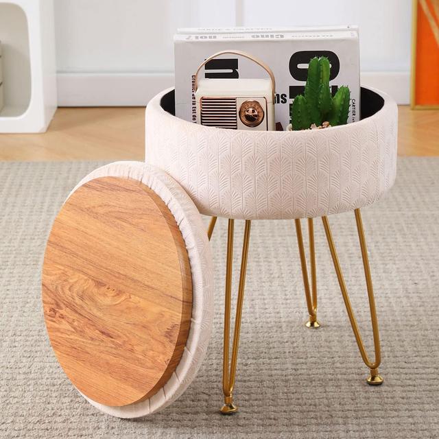 Cpintltr Foot Stool Linen Ottoman Round Footstool for Couch Desk Soft Step  Stool Padded Foot Rest with Non-Skid Pine Legs Multiple Colors Furniture