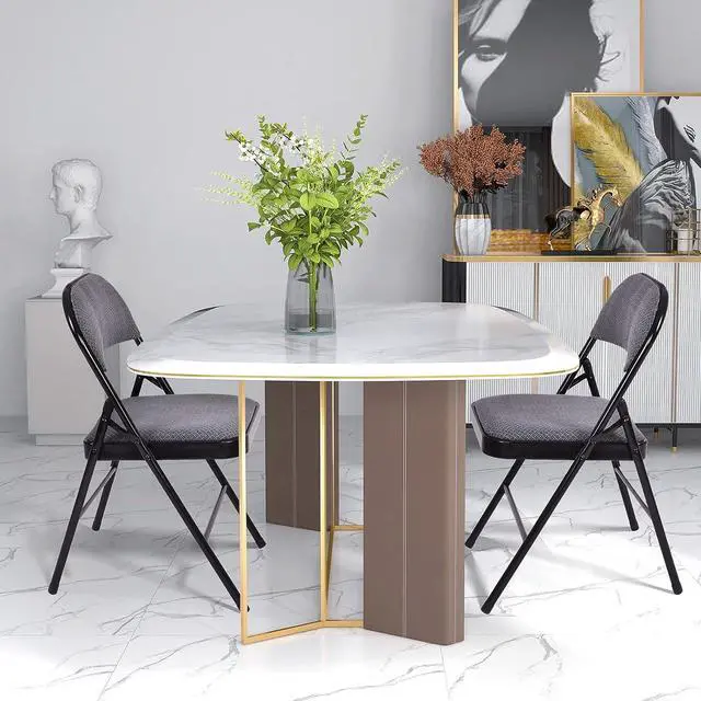 Alt view image 2 of 7 - GOFLAME 4 Pack Folding Chairs, Fabric Dining Chair Set with Padded Seat & Metal Frame, Indoor Outdoor Upholstered Commercial Seat for Home Office Events Wedding Party, Grey & Black