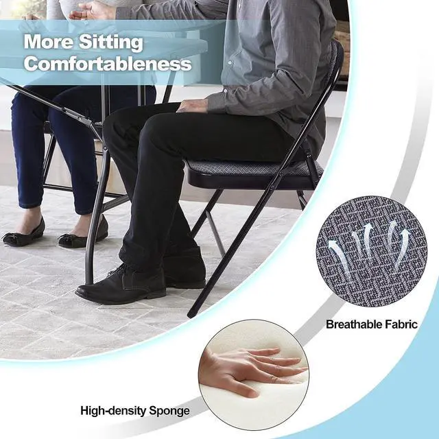 Alt view image 7 of 7 - GOFLAME 4 Pack Folding Chairs, Fabric Dining Chair Set with Padded Seat & Metal Frame, Indoor Outdoor Upholstered Commercial Seat for Home Office Events Wedding Party, Grey & Black