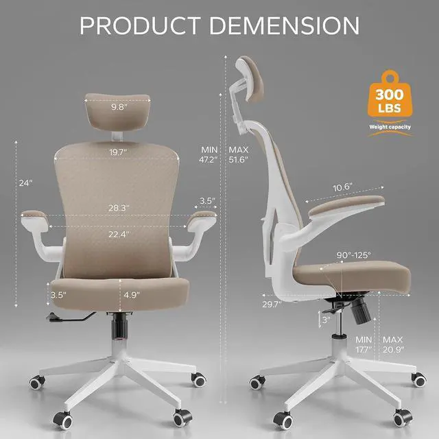 Alt view image 2 of 6 - SICHY AGE Ergonomic Chair with Headrest Big and Tall Office Chair Computer Chair Desk Chair Adjustable Headrest Lumbar Support Office Chair 400 lbs Heavy Duty Office Chair with Metal Base Khaki