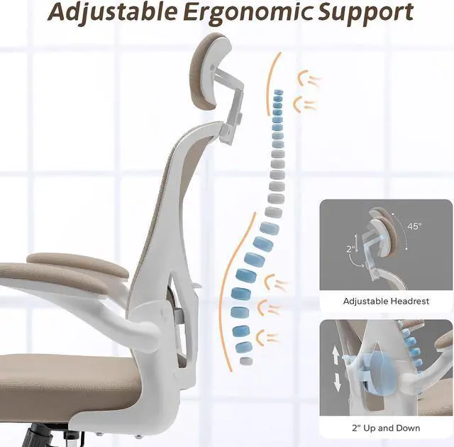 Alt view image 3 of 6 - SICHY AGE Ergonomic Chair with Headrest Big and Tall Office Chair Computer Chair Desk Chair Adjustable Headrest Lumbar Support Office Chair 400 lbs Heavy Duty Office Chair with Metal Base Khaki