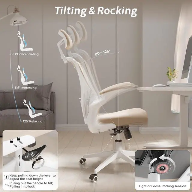 Alt view image 4 of 6 - SICHY AGE Ergonomic Chair with Headrest Big and Tall Office Chair Computer Chair Desk Chair Adjustable Headrest Lumbar Support Office Chair 400 lbs Heavy Duty Office Chair with Metal Base Khaki