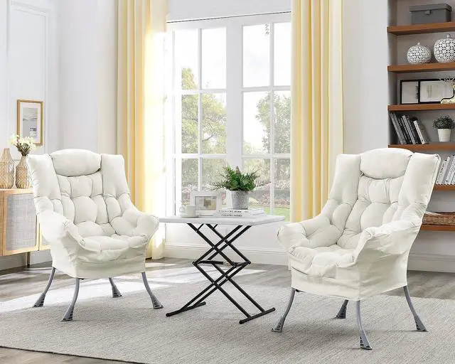 Alt view image 2 of 7 - Living and More High Back Sofa Chair, Modern Fabric Lazy Chair, Accent Contemporary Lounge Chair, Beige