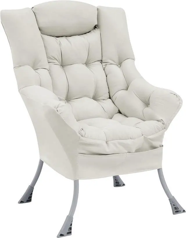 Main image of Living and More High Back Sofa Chair, Modern Fabric Lazy Chair, Accent Contemporary Lounge Chair, Beige