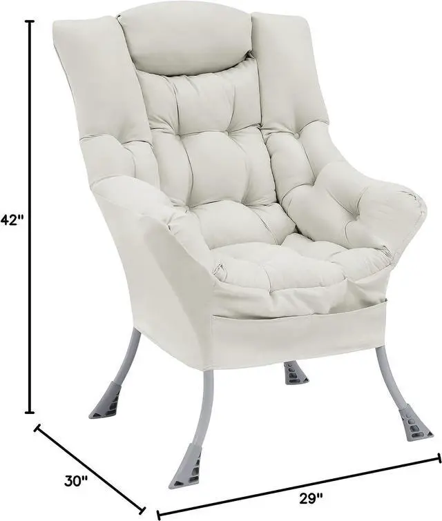 Alt view image 3 of 7 - Living and More High Back Sofa Chair, Modern Fabric Lazy Chair, Accent Contemporary Lounge Chair, Beige