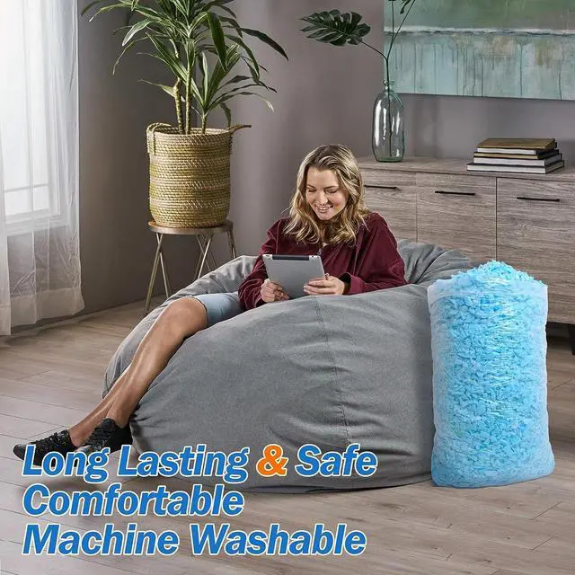 Alt view image 6 of 7 - Amorstra Bean Bag Filler Shredded Memory Foam Filling 10 Pounds, Pillow Stuffing Bean Bag Refill Material for Pouf Ottoman Couch Cushion Dog Bed Stuffed Animals and Art Crafts - Blue