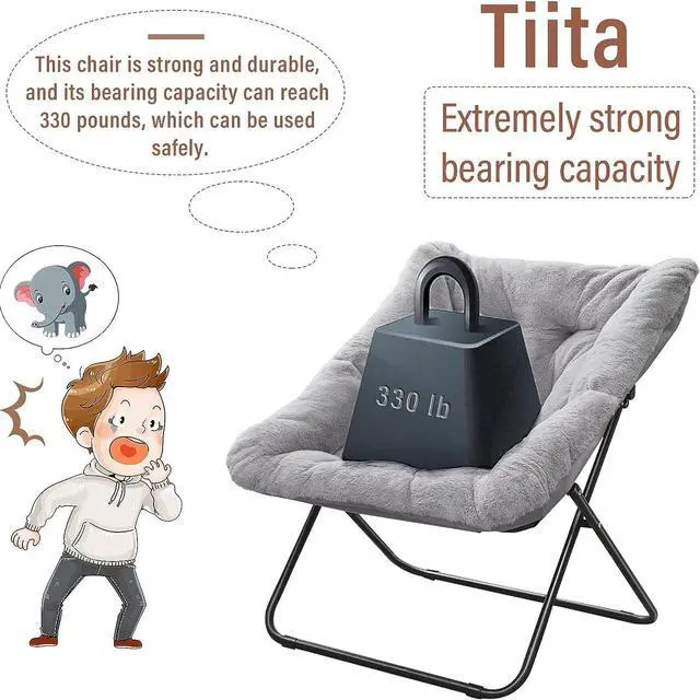 Alt view image 6 of 7 - Tiita Comfy Saucer Chair, Soft Faux Fur Oversized Folding Accent Chair, Lounge Lazy Chair for Kids Teens Adults, Metal Frame Moon Chair for Bedroom, Living Room, Dorm Rooms, X-Large, Grey