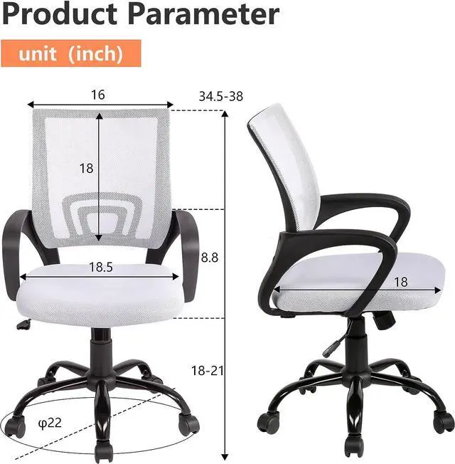 Alt view image 3 of 7 - BestOffice Office Chair Ergonomic Desk Chair Mesh Computer Chair Lumbar Support Modern Executive Adjustable Stool Rolling Swivel Chair for Back Pain,White