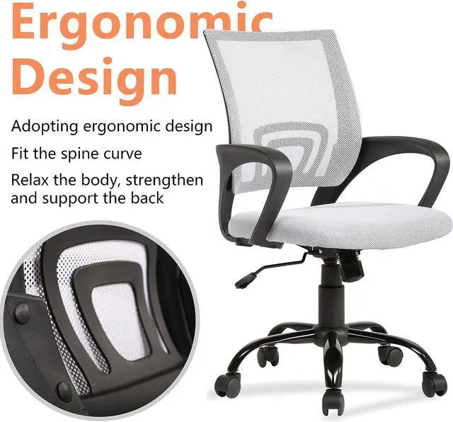 Alt view image 7 of 7 - BestOffice Office Chair Ergonomic Desk Chair Mesh Computer Chair Lumbar Support Modern Executive Adjustable Stool Rolling Swivel Chair for Back Pain,White