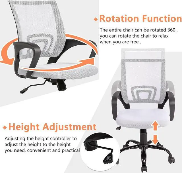 Alt view image 5 of 7 - BestOffice Office Chair Ergonomic Desk Chair Mesh Computer Chair Lumbar Support Modern Executive Adjustable Stool Rolling Swivel Chair for Back Pain,White