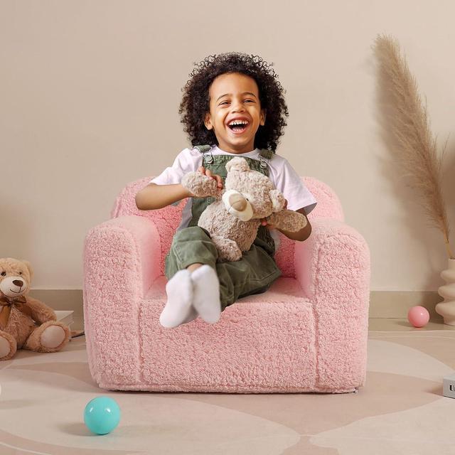 Alt view image 2 of 7 - Kids Snuggly-Soft Sherpa Chair, Cuddly Toddler Foam Chair for Boys and Girls, Pink