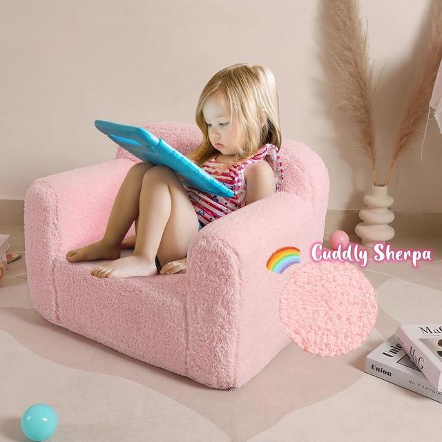 Alt view image 4 of 7 - Kids Snuggly-Soft Sherpa Chair, Cuddly Toddler Foam Chair for Boys and Girls, Pink