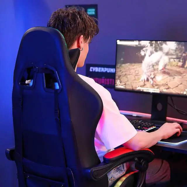 Alt view image 7 of 7 - Gaming Chair Massage with LED RGB Lights and Footrest Ergonomic Computer Gaming Chair with High Back Video Game Chair with Adjustable Lumbar Support Red and Black, Welcome to consult
