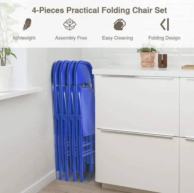 Alt view image 6 of 7 - VECELO Metal Folding Chairs 4 Pack, Double Hinged Steel Frame Easy Foldable&Stackable for Office Kitchen Dinning Wedding Patio and Garden