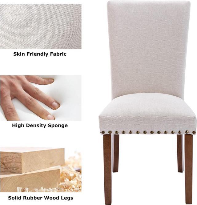 Alt view image 5 of 7 - COLAMY Upholstered Parsons Dining Chairs Set of 2, Fabric Dining Room Kitchen Side Chair with Nailhead Trim and Wood Legs - Beige, Welcome to consult