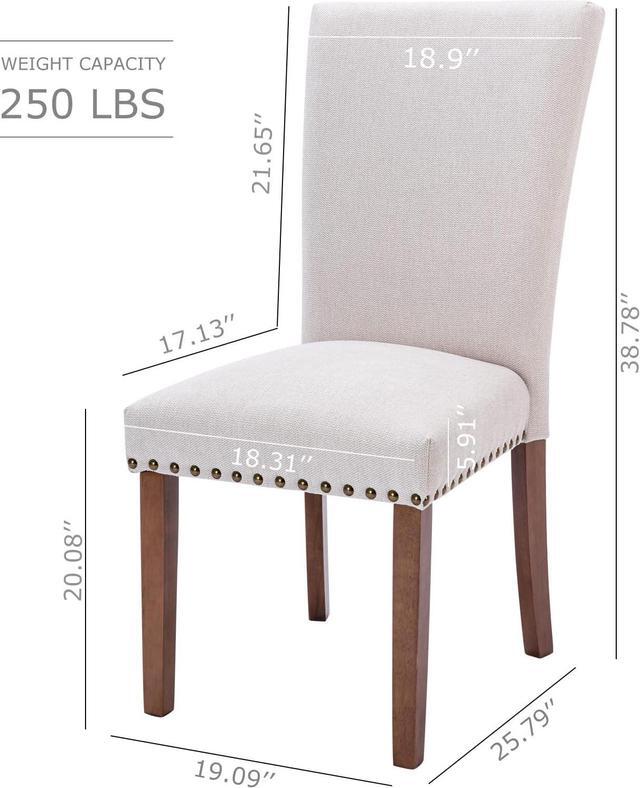 Alt view image 3 of 7 - COLAMY Upholstered Parsons Dining Chairs Set of 2, Fabric Dining Room Kitchen Side Chair with Nailhead Trim and Wood Legs - Beige, Welcome to consult
