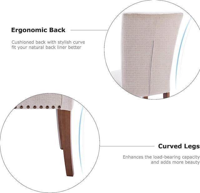 Alt view image 7 of 7 - COLAMY Upholstered Parsons Dining Chairs Set of 2, Fabric Dining Room Kitchen Side Chair with Nailhead Trim and Wood Legs - Beige, Welcome to consult