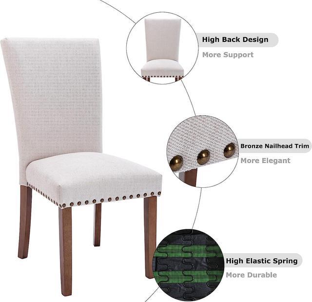Alt view image 6 of 7 - COLAMY Upholstered Parsons Dining Chairs Set of 2, Fabric Dining Room Kitchen Side Chair with Nailhead Trim and Wood Legs - Beige, Welcome to consult