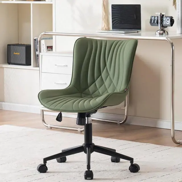 Main image of YOUNIKE Office Chair, Armless Desk Chair Computer Chair with Wheels, Modern Upholstered PU Leather Task Chair, Rolling Adjustable Swivel Home Office Desk Chair, Dark Green