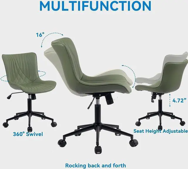 Alt view image 3 of 7 - YOUNIKE Office Chair, Armless Desk Chair Computer Chair with Wheels, Modern Upholstered PU Leather Task Chair, Rolling Adjustable Swivel Home Office Desk Chair, Dark Green