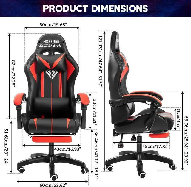 Alt view image 3 of 7 - Gaming Chair Massage with LED RGB Lights and Footrest Ergonomic Computer Gaming Chair with High Back Video Game Chair with Adjustable Lumbar Support Red and Black, Welcome to consult