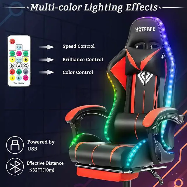 Alt view image 4 of 7 - Gaming Chair Massage with LED RGB Lights and Footrest Ergonomic Computer Gaming Chair with High Back Video Game Chair with Adjustable Lumbar Support Red and Black, Welcome to consult