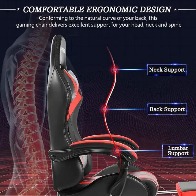 Alt view image 6 of 7 - Gaming Chair Massage with LED RGB Lights and Footrest Ergonomic Computer Gaming Chair with High Back Video Game Chair with Adjustable Lumbar Support Red and Black, Welcome to consult