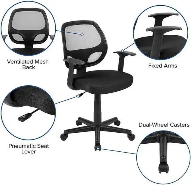 Alt view image 7 of 7 - Flash Furniture Flash Fundamentals Mid-Back Black Mesh Swivel Ergonomic Task Office Chair with Arms