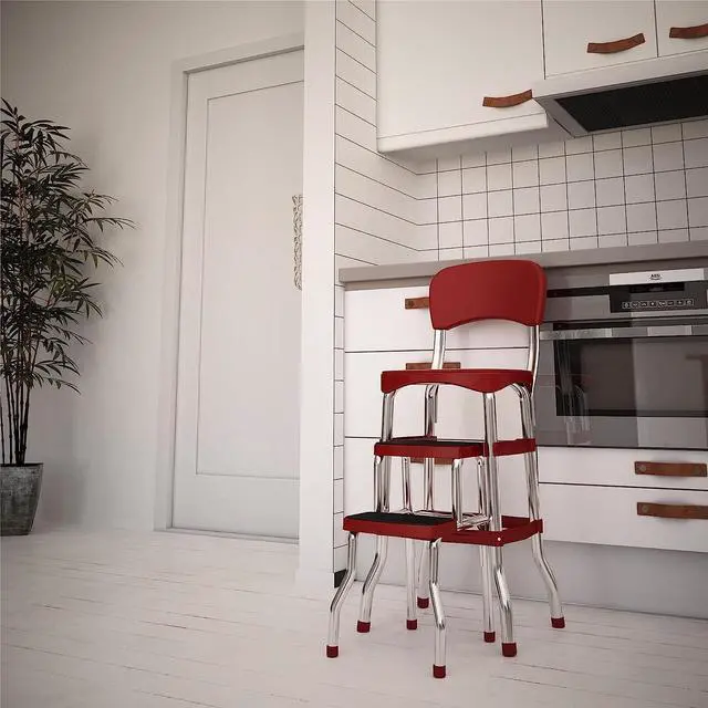 Alt view image 2 of 7 - Cosco Retro Counter Chair/Step Stool, Sliding, Red, Welcome to consult