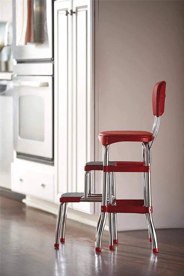 Alt view image 5 of 7 - Cosco Retro Counter Chair/Step Stool, Sliding, Red, Welcome to consult