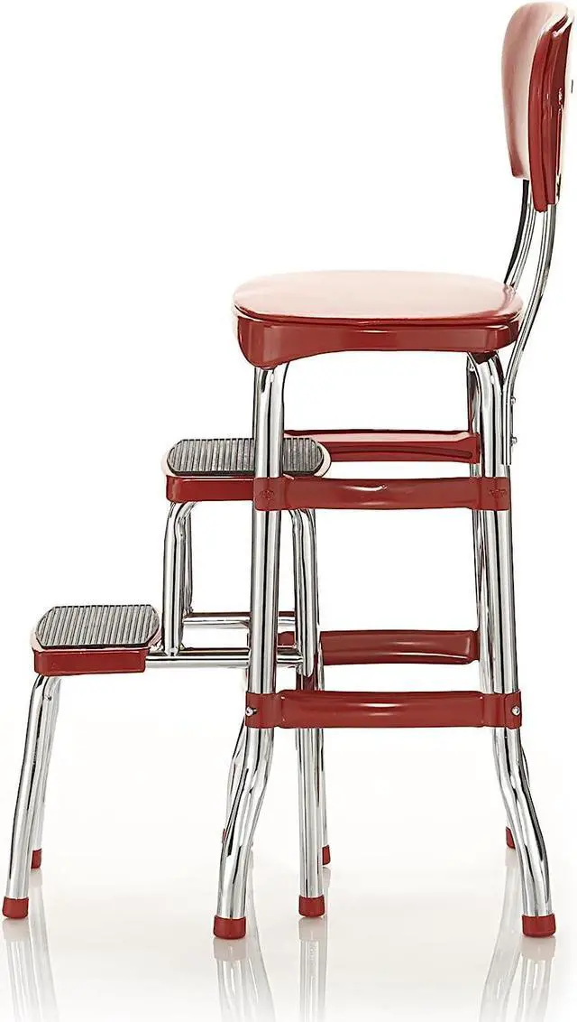 Alt view image 6 of 7 - Cosco Retro Counter Chair/Step Stool, Sliding, Red, Welcome to consult