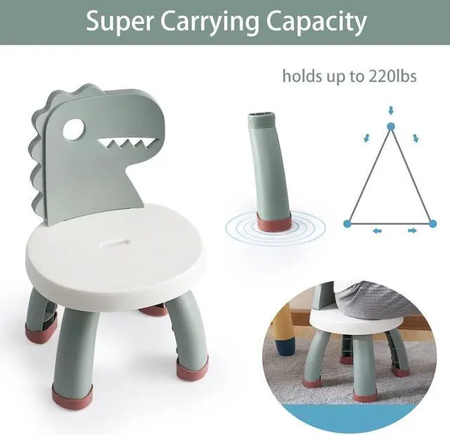 Alt view image 3 of 7 - Toddler Chair,Plastic Kids Dino Chair,Sturdy Durable and Lightweight Toddler's Activity Chairs,Anti-Slip Ergonomic Design Kids Step Stool,Indoor or Outdoor Use for Boys Girls Aged 1+ (Green)