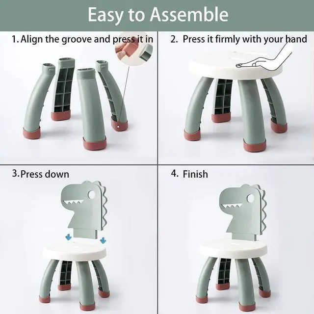 Alt view image 5 of 7 - Toddler Chair,Plastic Kids Dino Chair,Sturdy Durable and Lightweight Toddler's Activity Chairs,Anti-Slip Ergonomic Design Kids Step Stool,Indoor or Outdoor Use for Boys Girls Aged 1+ (Green)
