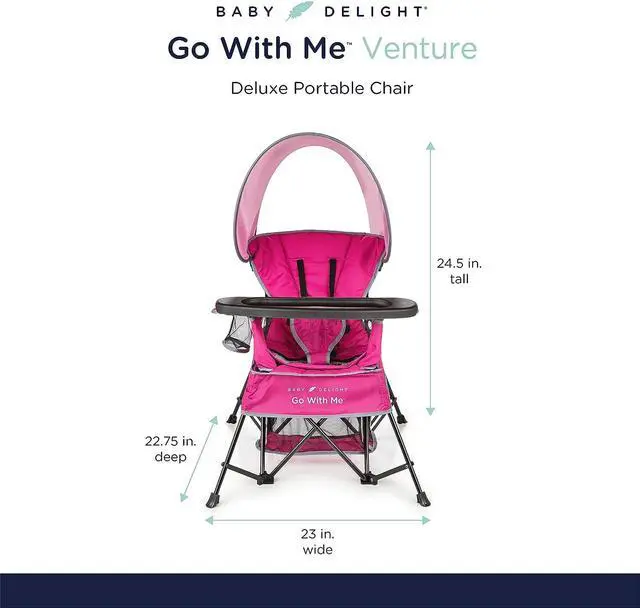 Alt view image 4 of 6 - Baby Delight Go with Me Venture Portable Chair | Indoor and Outdoor | Sun Canopy | 3 Child Growth Stages | Pink, Welcome to consult
