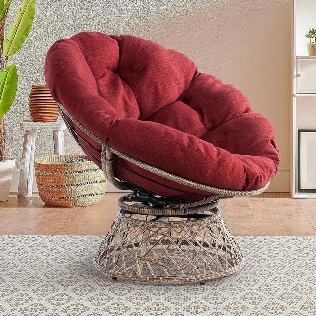 Bme Ergonomic Wicker Papasan Chair with Soft Thick Density Fabric Cushion,  High Capacity Steel Frame, 360 Degree Swivel for Living, Bedroom, Reading