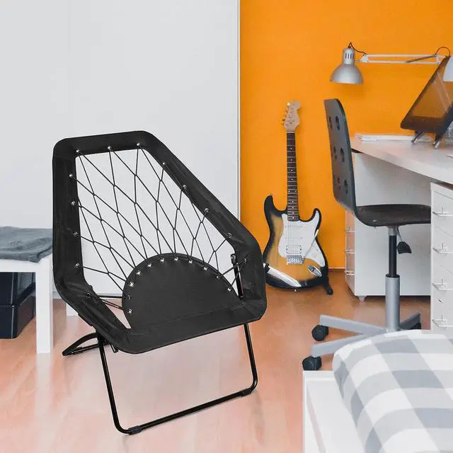 Alt view image 2 of 6 - Zenithen Black Hexagon Portable Folding Metal Framed Bungee Chair, Perfect for Dorm Rooms, Bed Rooms, Living Room, Camping, and Outdoor Activities, 32" (Pack of 1)