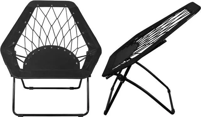 Alt view image 4 of 6 - Zenithen Black Hexagon Portable Folding Metal Framed Bungee Chair, Perfect for Dorm Rooms, Bed Rooms, Living Room, Camping, and Outdoor Activities, 32" (Pack of 1)