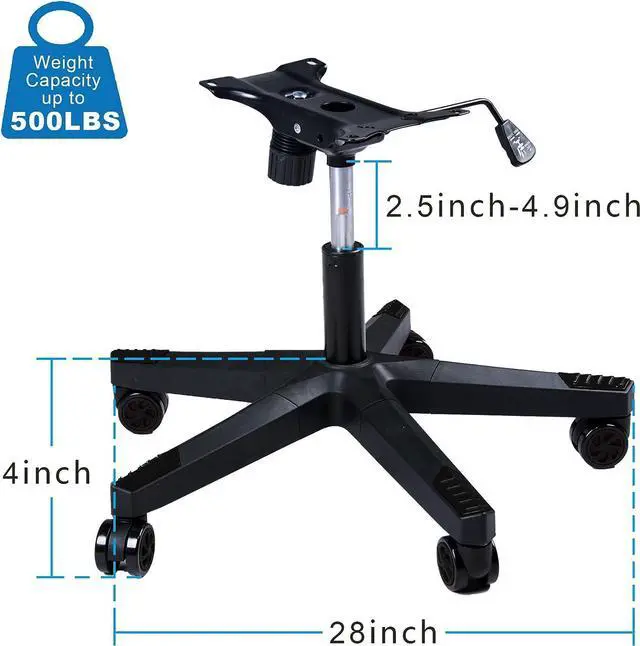 Alt view image 4 of 6 - Frassie 28 inch Nylon Gaming Chair Base Replacement with Bottom Plate Stand Cylinder, 5 Casters (Black)