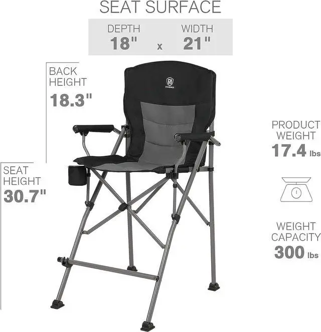 Alt view image 3 of 7 - EVER ADVANCED Tall Directors Chair with Cup Holder 31", Bar Height Folding Chair for Camping, Sports with Carry Bag, Mesh Pockets and Footrest, Heavy Duty 300 lbs, Black, Welcome to consult