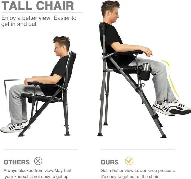 Alt view image 6 of 7 - EVER ADVANCED Tall Directors Chair with Cup Holder 31", Bar Height Folding Chair for Camping, Sports with Carry Bag, Mesh Pockets and Footrest, Heavy Duty 300 lbs, Black, Welcome to consult