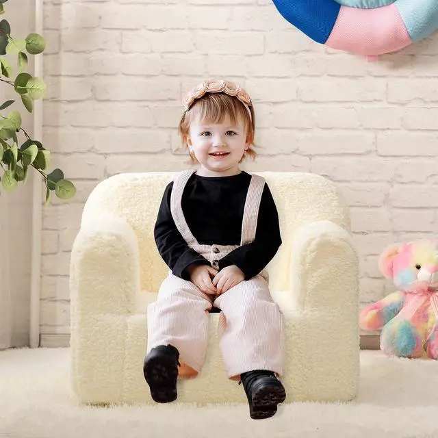 Alt view image 2 of 7 - ALIMORDEN Kids Ultra-Soft Snuggle Foam Filled Chair, Toddler Cuddly Sherpa Reading Couch for Boys and Girls, Cream
