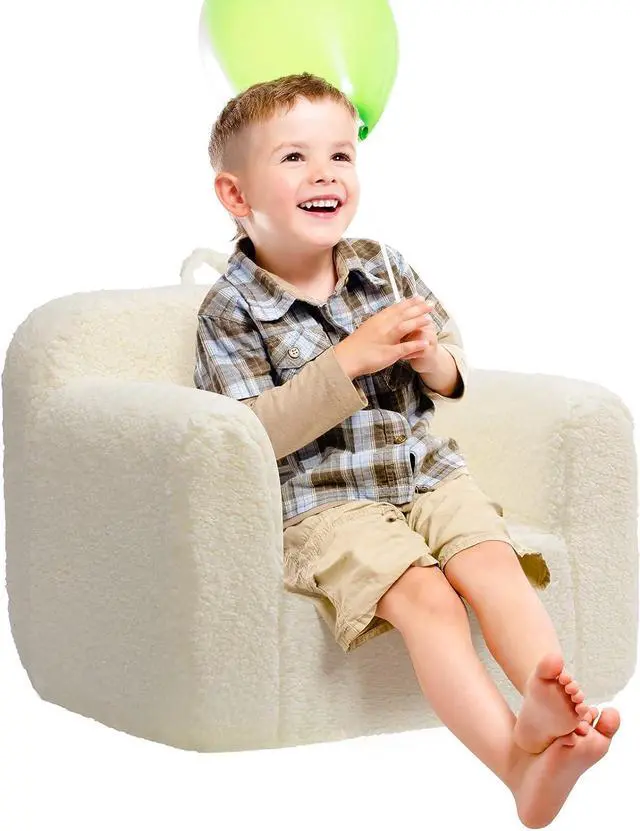 Alt view image 4 of 7 - ALIMORDEN Kids Ultra-Soft Snuggle Foam Filled Chair, Toddler Cuddly Sherpa Reading Couch for Boys and Girls, Cream