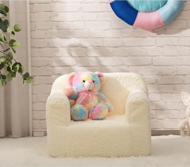Alt view image 6 of 7 - ALIMORDEN Kids Ultra-Soft Snuggle Foam Filled Chair, Toddler Cuddly Sherpa Reading Couch for Boys and Girls, Cream