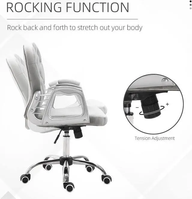 Alt view image 5 of 7 - Vinsetto Vanity Middle Back Office Chair Tufted Backrest Swivel Rolling Wheels Task Chair with Height Adjustable Comfortable with Armrests, Grey