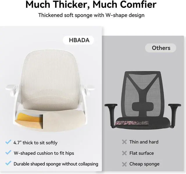 Alt view image 4 of 7 - Hbada Office Chair Desk Chair with Flip Up Arm, Breathable Mesh Ergonomic Office Chair with Adjustable Height & PU Wheels, Swivel Computer Chair Home Office Chair, Beige, Welcome to consult