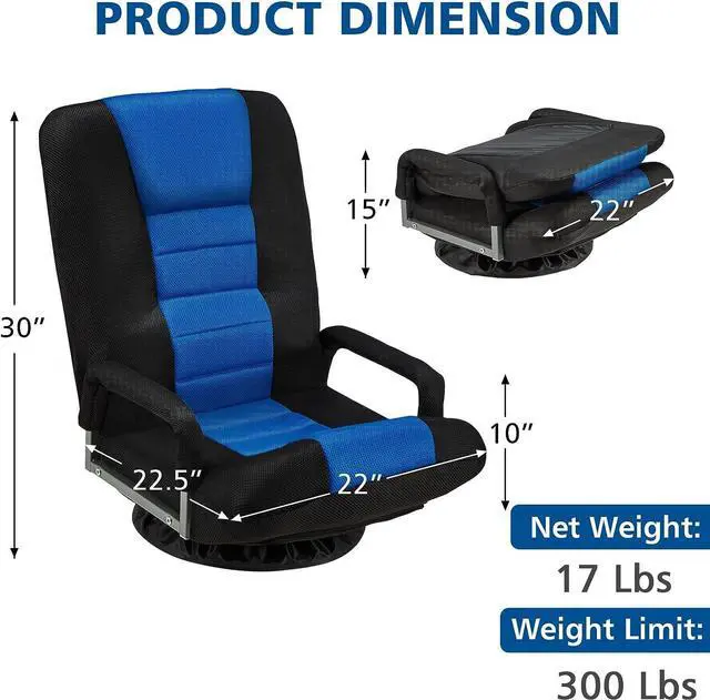 Alt view image 3 of 7 - Buymoth Swivel Floor Gaming Chair w/Armrests, Folding Video Reclining Sofa w/6 Adjustable Position, Padded Backrest & Cushion, Lazy Lounger Couch for E-Sports, Reading, Relaxing, Watching TV, Blue