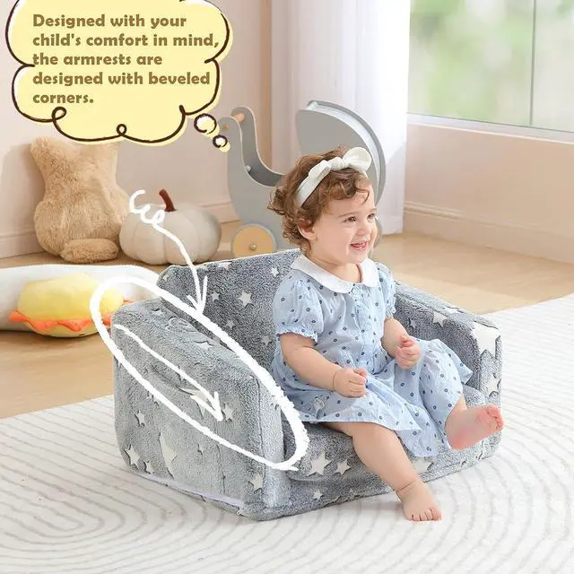 Alt view image 6 of 6 - Kids Couch Fold Out, Foldable Toddler Couch with Blanket, Kids Sofa for Girls & Boys, Flip Out Toddler Chair, Convertible Sofa to Lounger for Children Age 1-3 (Glow Star)