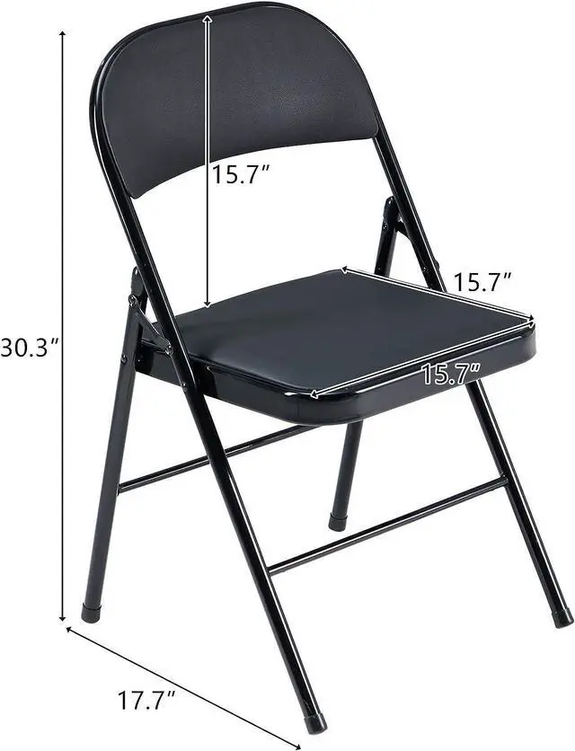 Alt view image 3 of 6 - Imseigo 4 Pack Black Folding Chairs with Padded Seats, Portable Stackable Foldable Chairs for Indoor and Outdoor, Commercial Seat with Metal Frame for Events Office Wedding Party, 330lbs Capacity