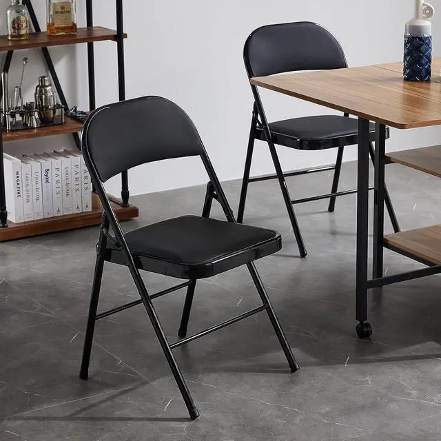 Alt view image 5 of 6 - Imseigo 4 Pack Black Folding Chairs with Padded Seats, Portable Stackable Foldable Chairs for Indoor and Outdoor, Commercial Seat with Metal Frame for Events Office Wedding Party, 330lbs Capacity