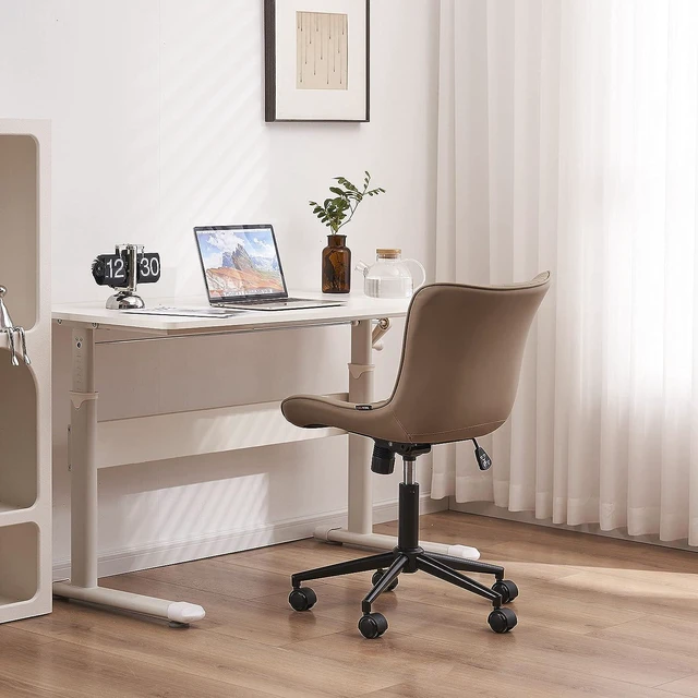 Alt view image 6 of 7 - YOUTASTE Home Office Desk Chair Modern Stylish Streamlined Vanity Chair, Rocking Swivel Lounge Chair, Height Adjustable Ergonomic Computer Task Chairs Faux Leather with Wheels,Khaki